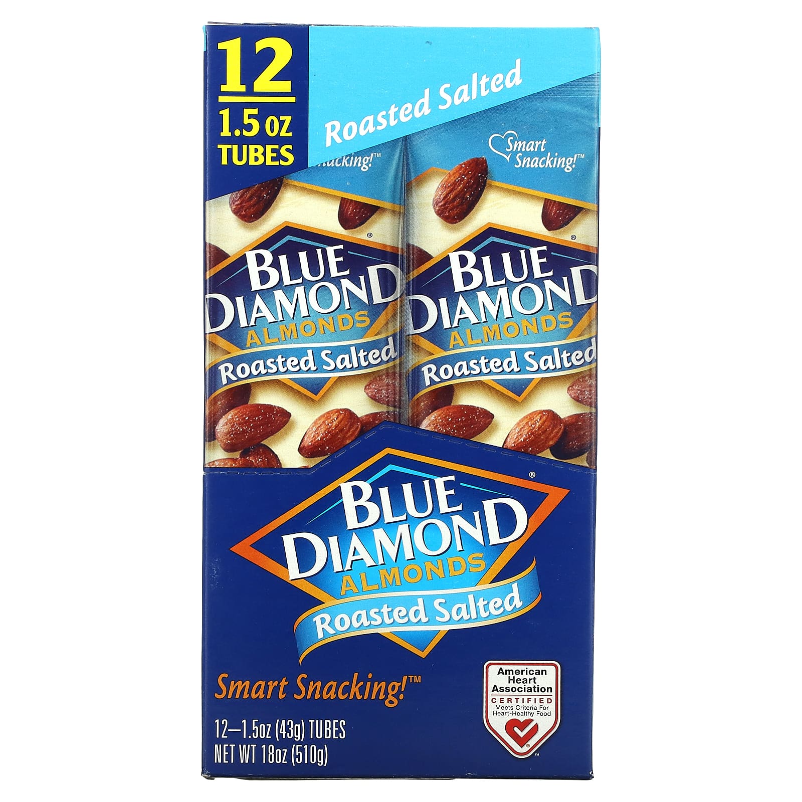 Blue Diamond, Almonds, Roasted Salted, 12 Tubes, 1.5 oz (43 g) Each