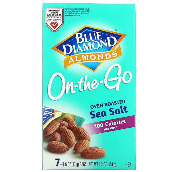 Blue Diamond, Almonds, On-The-Go, Oven Roasted Sea Salt, 7 Bags, 0.6 oz (17 g) Each