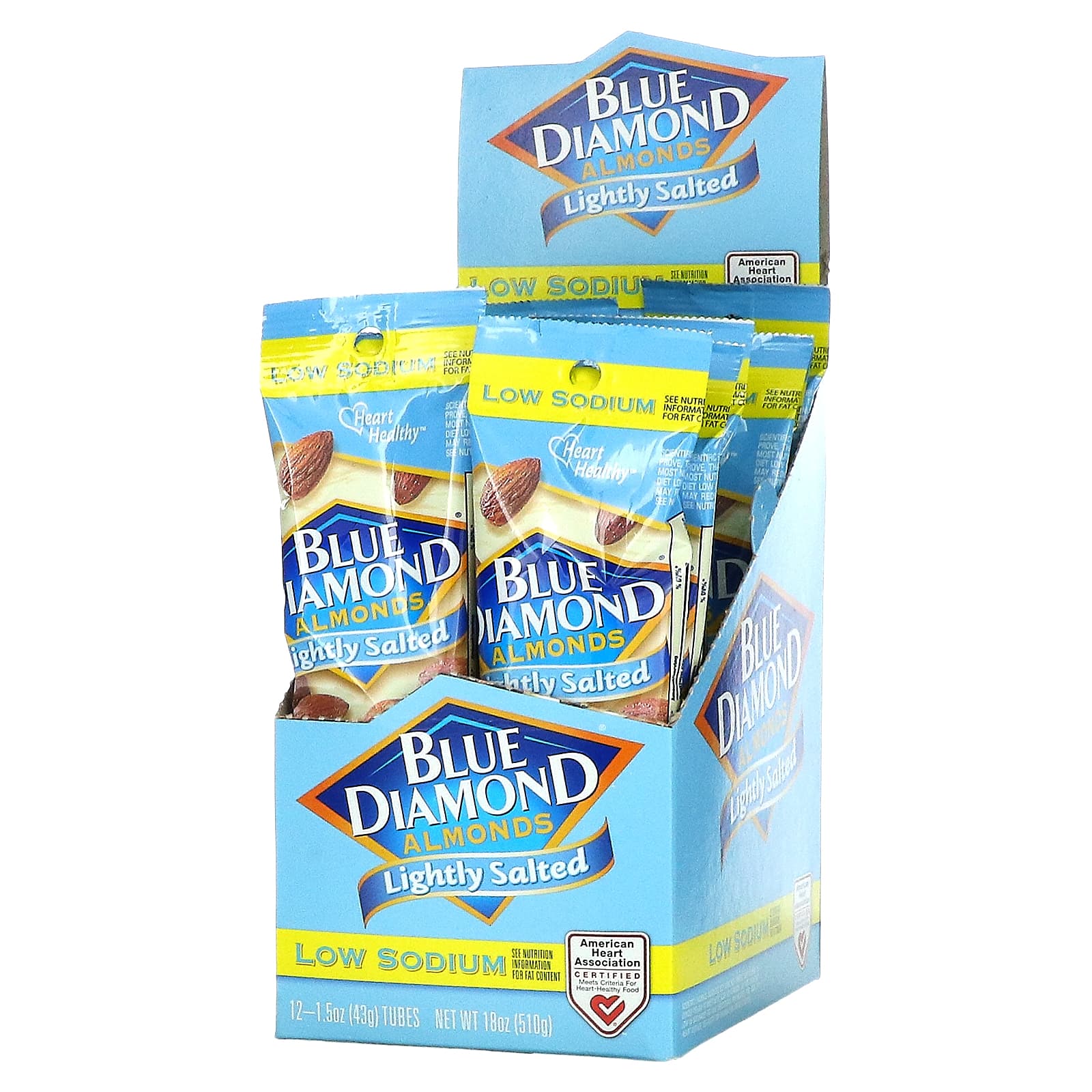Blue Diamond, Almonds, Low Sodium, Lightly Salted, 12 Tubes, 1.5 oz (43