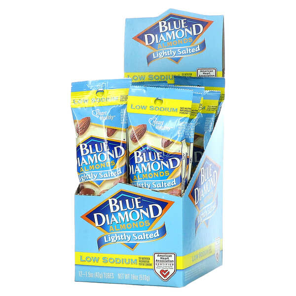 Blue Diamond, Almonds, Low Sodium, Lightly Salted, 12 Tubes, 1.5 oz (43