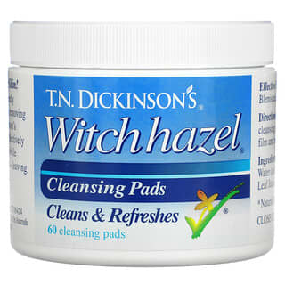 Dickinson Brands, T.N. Dickinson's Witch Hazel 클렌징 패드, 패드 60개입, 지름 5.41cm(2.13in)