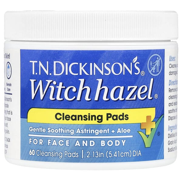Dickinson Brands, T.N. ickinson's® 위치하젤® 클렌징 패드, 향료 무함유, 클렌징 패드 60개