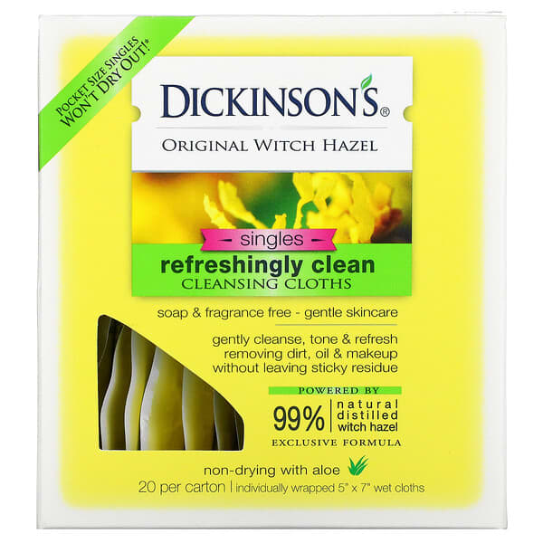Dickinson Brands, Original Witch Hazel, Refreshingly Clean Cleansing Cloths, 20 Per Carton, 5" x 7" Each