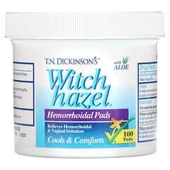 Dickinson Brands, T.N. Almohadillas de hamamelis para hemorroides Dickinson, con Aloe, 100 almohadillas