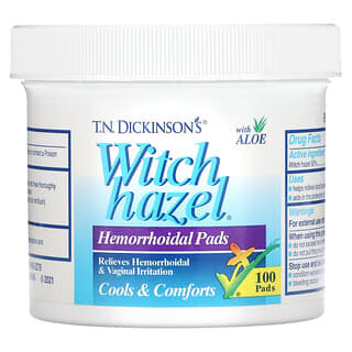 Dickinson Brands, T.N. Lenços Alívio de Hemorroidas com Aloe Dickinson's Witch Hazel, 100 Lenços