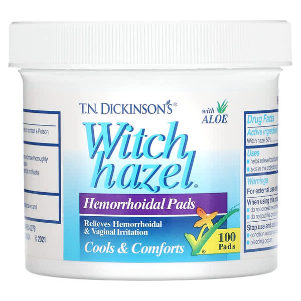 Dickinson Brands, T.N. Dickinson's Witch Hazel Hemorrhoidal Pads with Aloe, 100 Pads