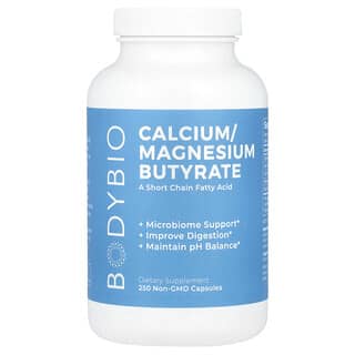 BodyBio, Butirato de calcio y magnesio, 250 cápsulas sin OGM