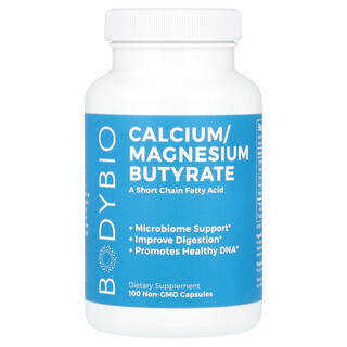 BodyBio, Butirato de calcio y magnesio, 100 cápsulas sin OGM