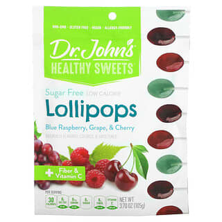 Dr. John's Healthy Sweets, Lollipops, + Fiber & Vitamin C, Blue Raspberry, Grape & Cherry, Sugar Free, 3.7 oz (105 g)