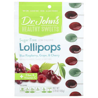 Dr. John's Healthy Sweets, Lutscher, + Ballaststoffe und Vitamin C, blaue Himbeere, Traube und Kirsche, zuckerfrei, 105 g (3,7 oz.)