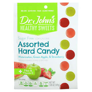 Dr. John's Healthy Sweets, حلوى صلبة متنوعة ، + ألياف وفيتامين جـ ، بطيخ ، وتفاح أخضر ، وفراولة ، خالٍ من السكر ، 3.85 أونصة (109 جم)