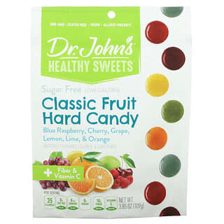 Dr. John's Healthy Sweets, Classic Fruit Hard Candy, + Fiber & Vitamin C, Blue Raspberry, Cherry, Grape, Lemon, Lime, & Orange, Sugar Free, 3.85 oz (109 g)