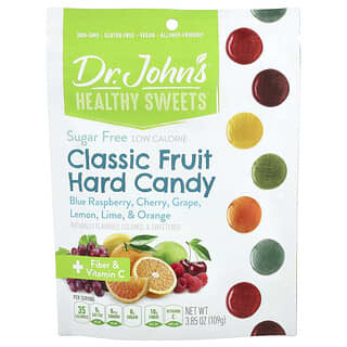 Dr. John's Healthy Sweets, Caramelos duros de frutas clásicas, Frambuesa azul, cereza, uva, limón, lima y naranja, 109 g (3,85 oz)