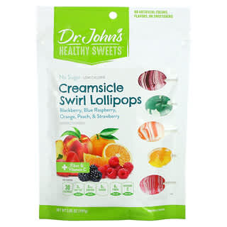 Dr. John's Healthy Sweets, Creamsicle Swirl Lollipops, + Fiber & Vitamin C, Blackberry, Blue Raspberry, Orange, Peach, & Strawberry, No Sugar, 3.85 oz (109 g)