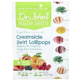 Dr. John's Healthy Sweets, Sucettes tourbillonnantes à la crème, + Fibres et vitamine C, Mûre, framboise bleue, orange, pêche et fraise, Sans sucre, 109 g