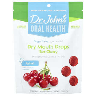 Dr. John's Healthy Sweets, Santé bucco-dentaire, Gouttes pour la bouche sèche, + Xylitol, Cerise acidulée, Sans sucre, 24 bonbons emballés individuellement, 109 g