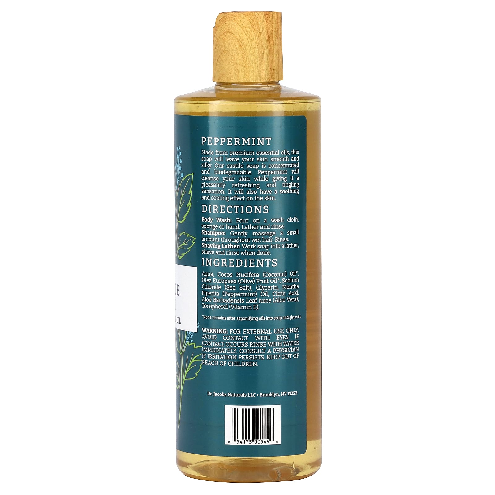 Dr. Jacobs Naturals, PlantBased Rich Castle Body Wash, Peppermint Essential Oil, 16 oz (473 ml)