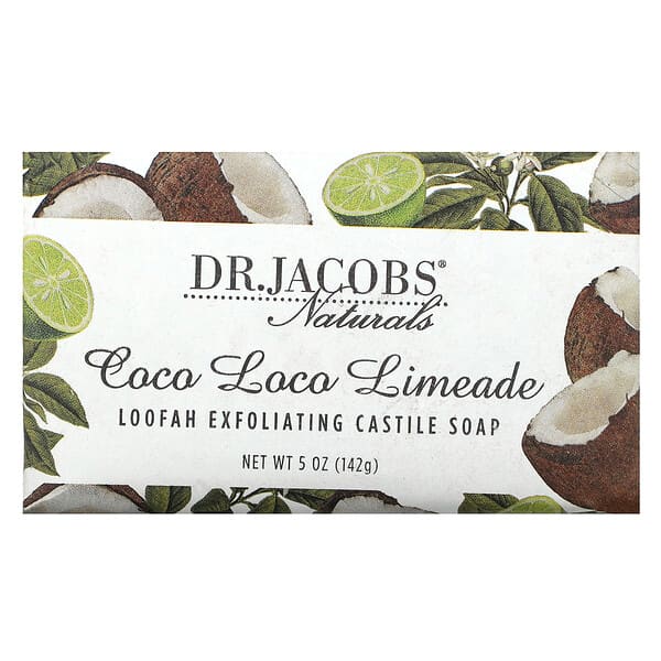Dr. Jacobs Naturals, Loofah Exfoliating Castile Bar Soap, Coco Loco Limeade, 5 oz (142 g)
