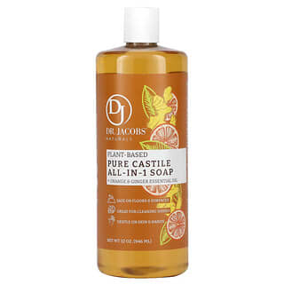 Dr. Jacobs Naturals, Czyste kastylijskie mydło roślinne wszystko w 1, olejek eteryczny z pomarańczy i imbiru, 946 ml