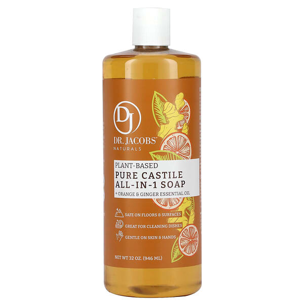 Dr. Jacobs Naturals, Plant-Based Pure Castile All-In-1 Soap, Orange &amp; Ginger Essential Oil, 32 oz (946 ml)