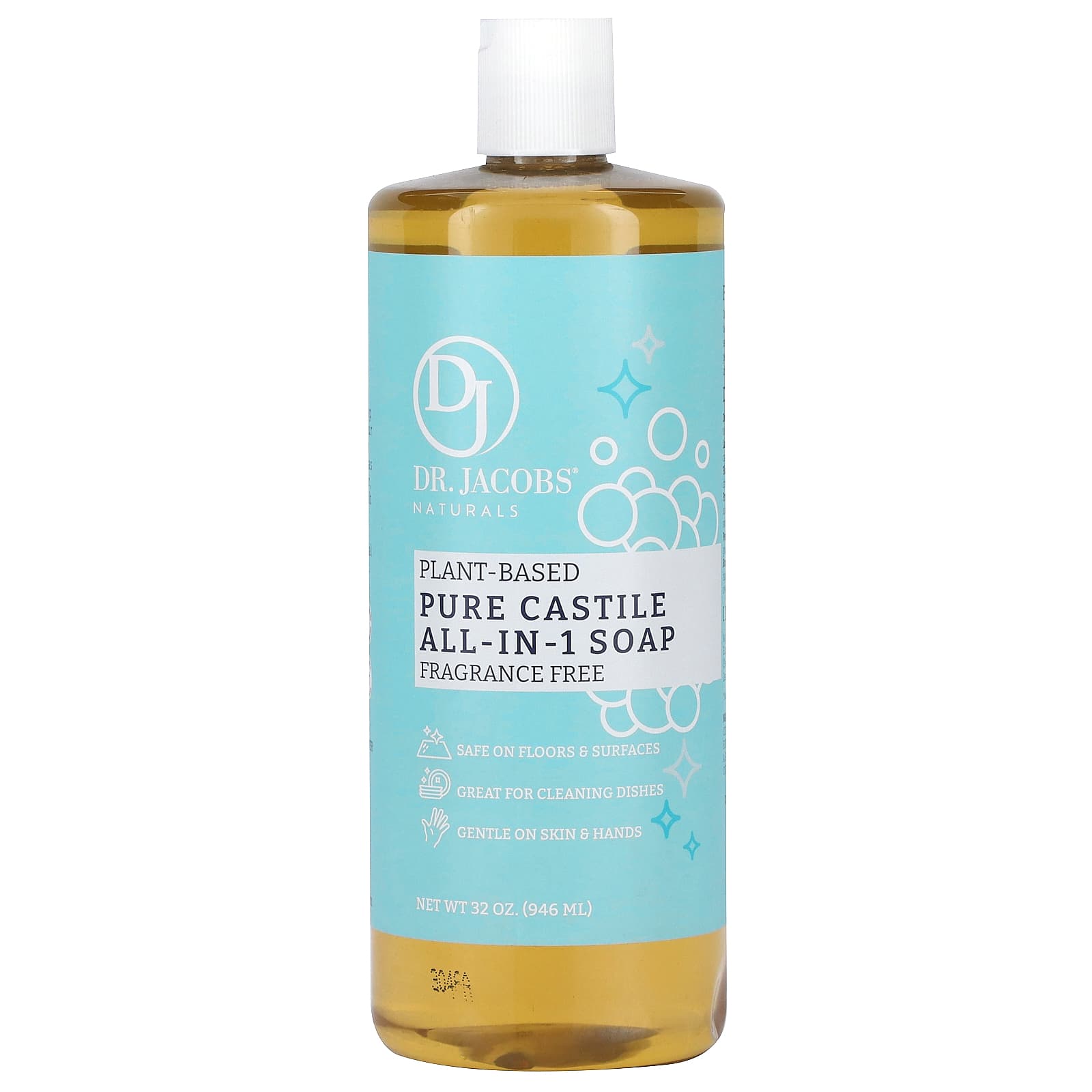 Dr. Jacobs Naturals, PlantBased Pure Castile AllIn1 Soap, Fragrance Free, 32 oz (946 ml)