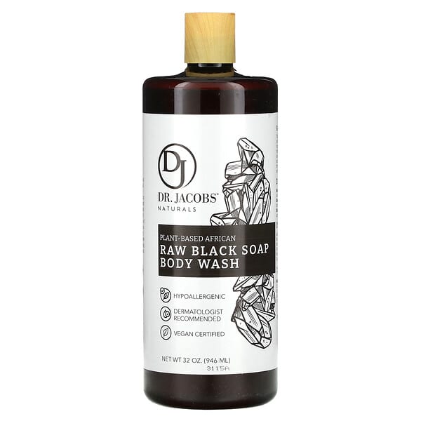 Dr. Jacobs Naturals, Plant-Based African Raw Black Soap Body Wash, 32 oz (946 ml)