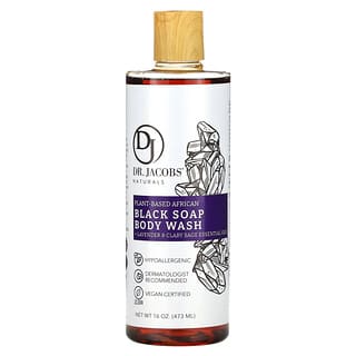 Dr. Jacobs Naturals, 植物基非洲黑皂沐浴露，薰衣花草和快樂鼠尾草精油，16 盎司（473 毫升）