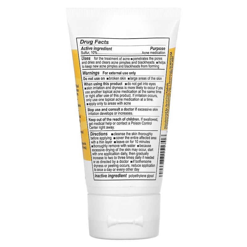 GetUSCart- De La Cruz 10% Sulfur Ointment Acne Treatment - Medication to  Clear Cystic Acne Pimples and Blackheads on Face and Body - Made in USA -  2.6 oz