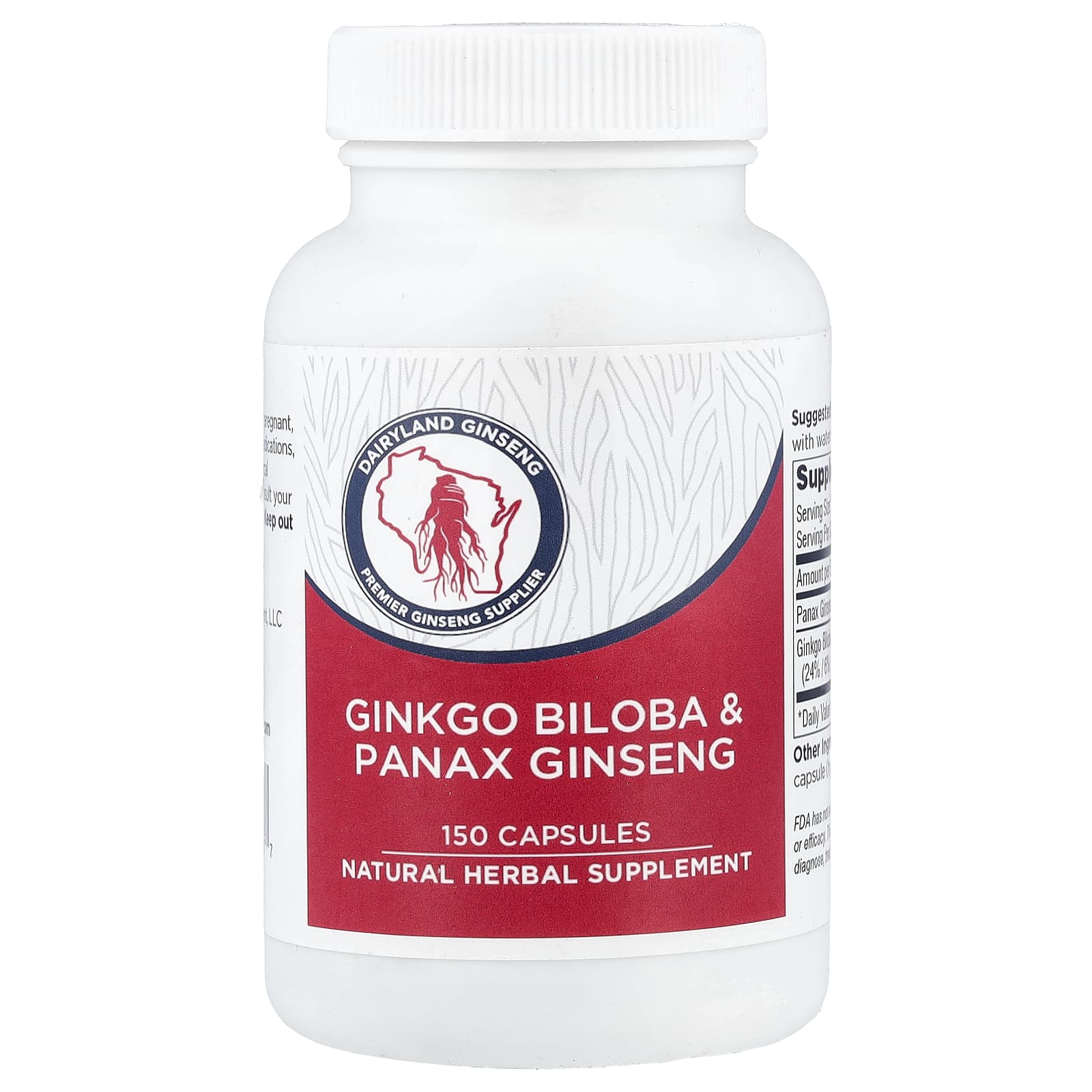 Dairyland Ginseng, гинкго билоба и женьшень обыкновенный, 150 капсул