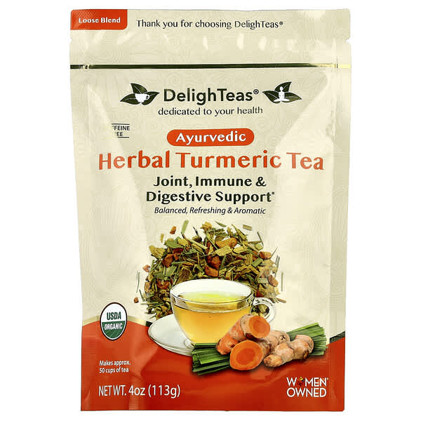 DelighTeas, 아유르베다 허브 강황 차, 루스 블렌드, 카페인 무함유, 113g(4oz)
