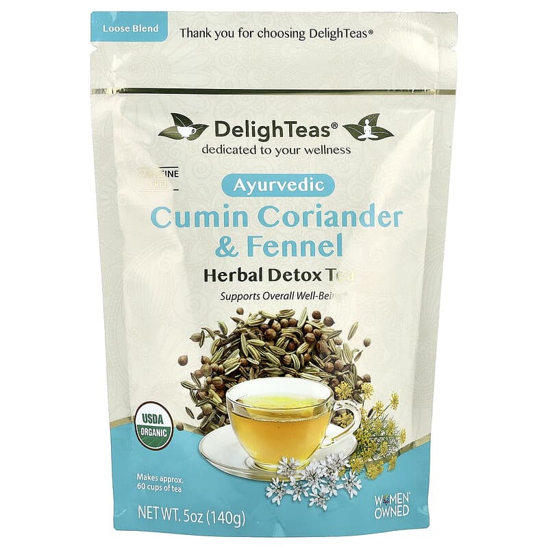 Ceai de detoxifiere din plante, coriandru i fenicul ayurvedic de chimion,  amestec liber, fr cofein, 5