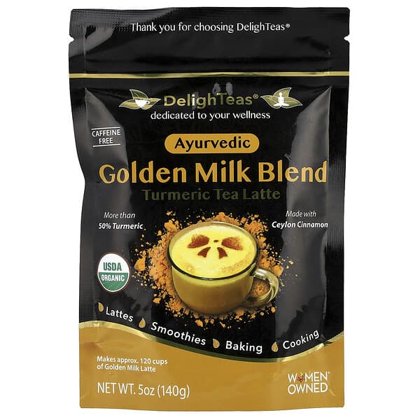 DelighTeas, Ayurvedic Golden Milk Blend, Turmeric Tea Latte, Caffeine Free, 5 oz (140 g)