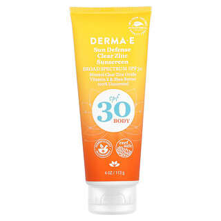 DERMA E, Sun Defense Clear Zinc Sunscreen, Body, SPF 30, Unscented, 4 oz (113g)