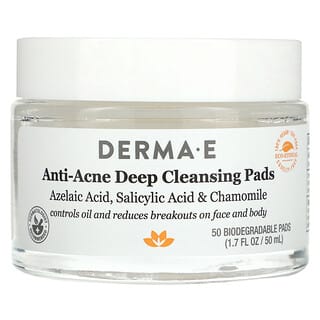 DERMA E, Lingettes nettoyantes en profondeur anti-acné, 50 ml