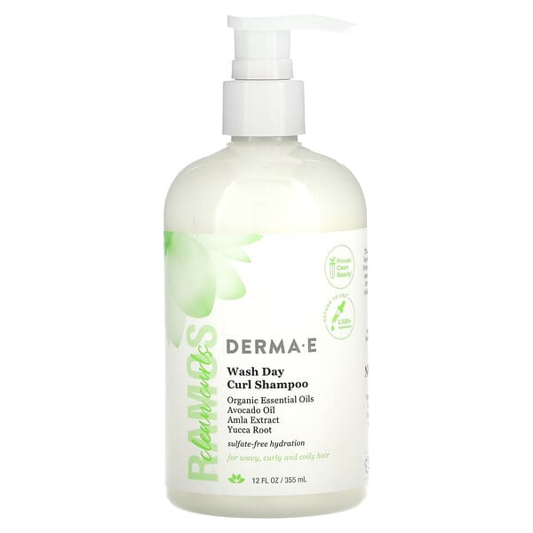 DERMA E, 라모스 클린 컬, 워시 데이 컬 샴푸, 웨이브 및 컬이 있는 모발용, 355ml(12fl oz)