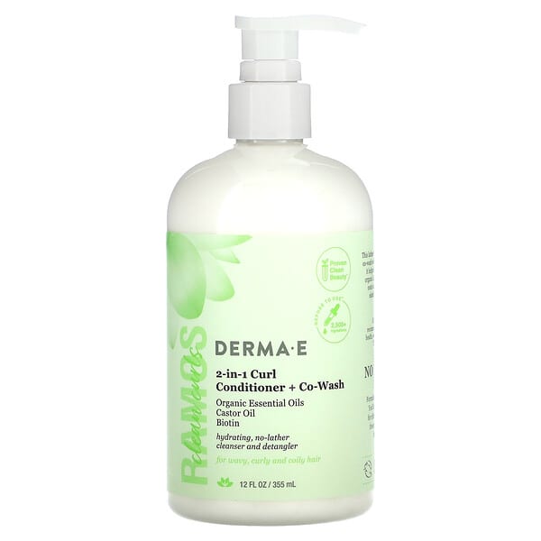 DERMA E, 라모스 클린 컬, 2-in-1 컬 컨디셔너 + 코 워시, 웨이브 및 컬이 있는 모발용, 355ml(12fl oz)