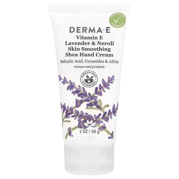 DERMA E, 肌膚光滑乳木果護手霜，維生素 E，薰衣花草和橙花油，2 盎司（56 克）