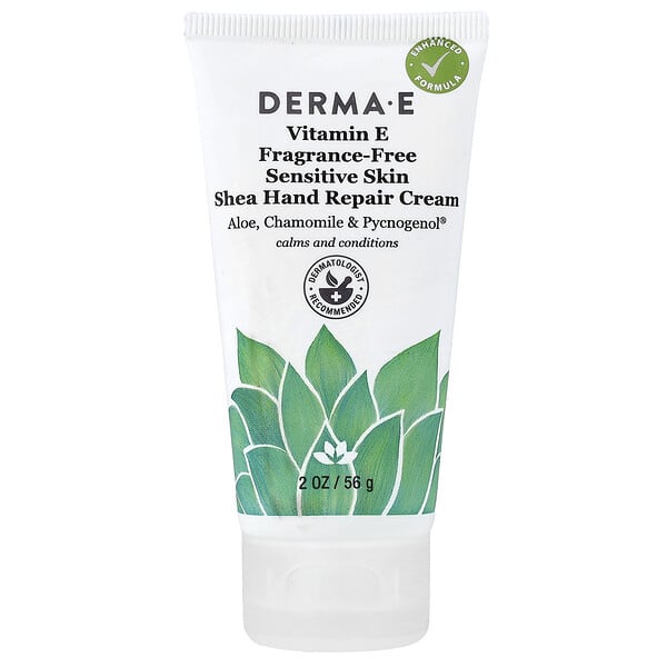 DERMA E, 敏感皮膚用乳木果手部修復霜，維生素 E，無香型，2 盎司（56 克）