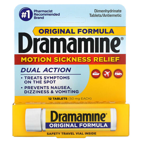 Dramamine, โมชั่น ซิกเนส รีลีฟ บรรจุ 12 เม็ด เม็ดละ 50 มก.