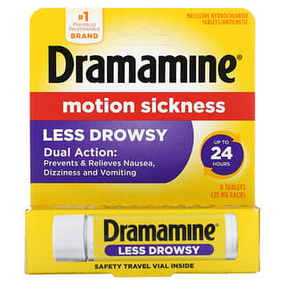 Dramamine, Alívio da Enjôo, Menos Sonolência, 25 mg, 8 Comprimidos