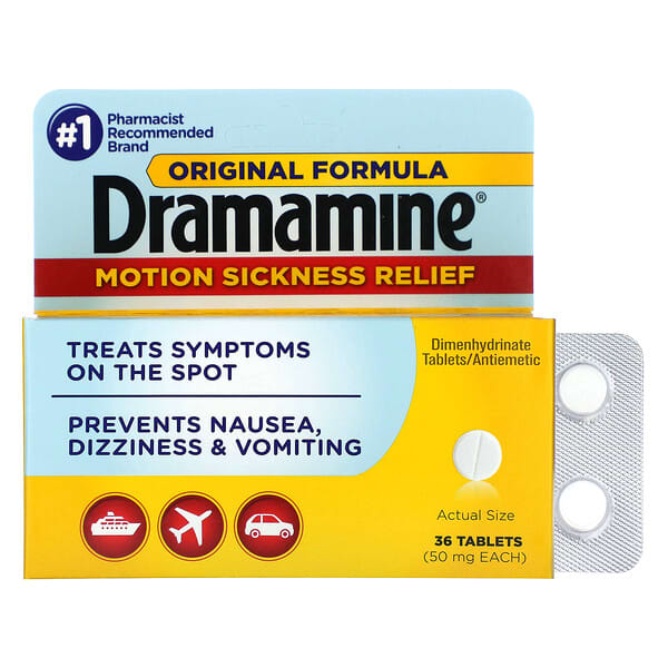 Dramamine, โมชั่น ซิคเนส รีลีฟ ขนาด 50 มก. บรรจุ 36 เม็ด