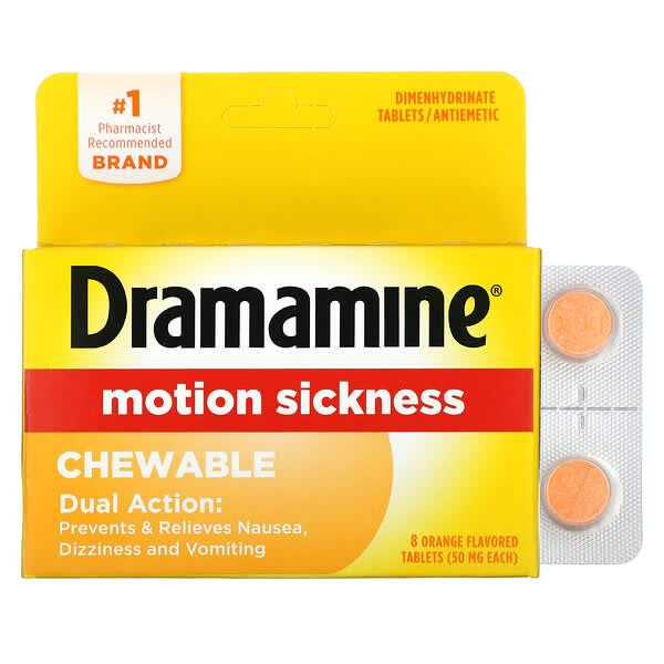 Dramamine, Motion Sickness เม็ดเคี้ยว รสส้ม ขนาด 50 มก. บรรจุ 8 เม็ด