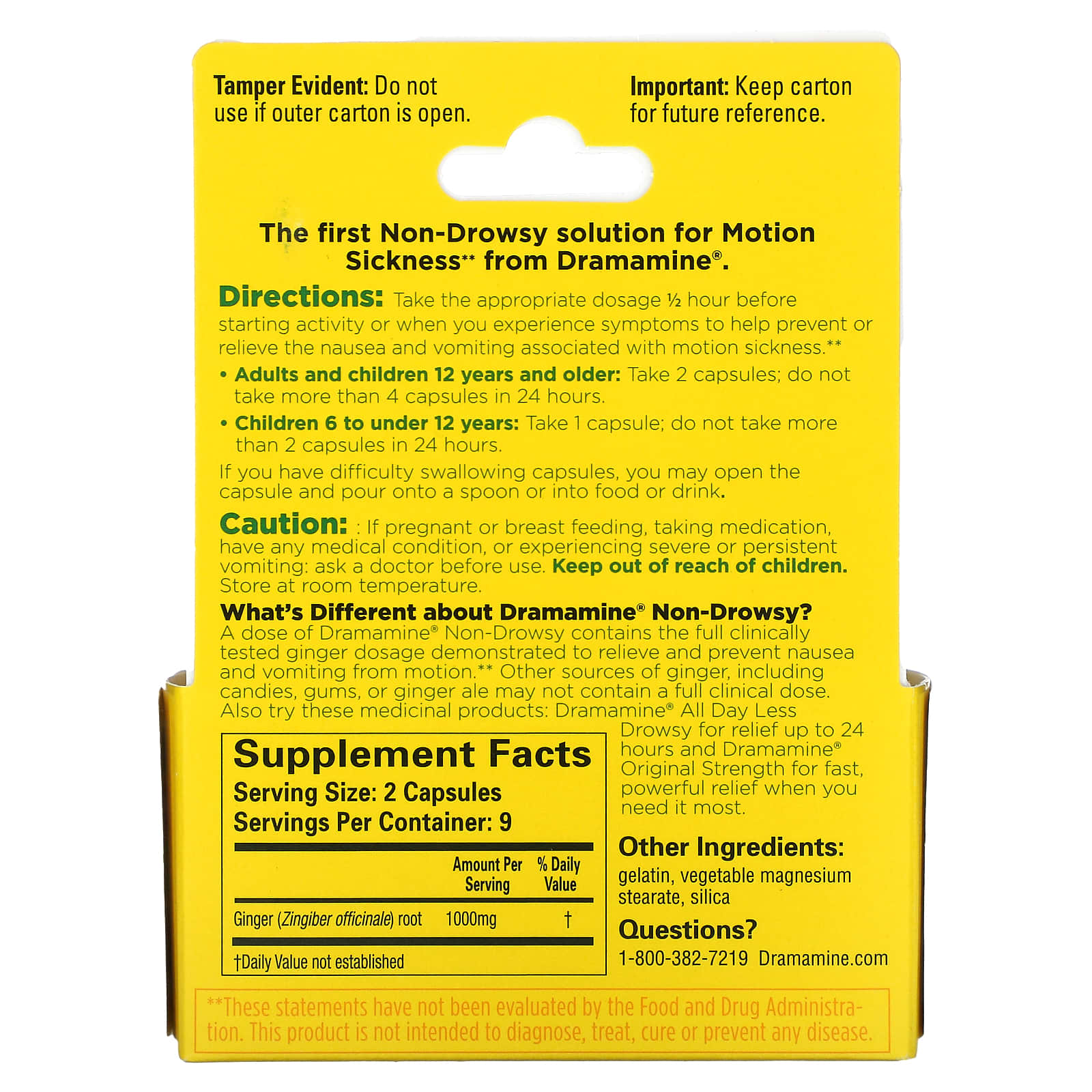 Dramamine, Motion Sickness, NonDrowsy, 18 Capsules