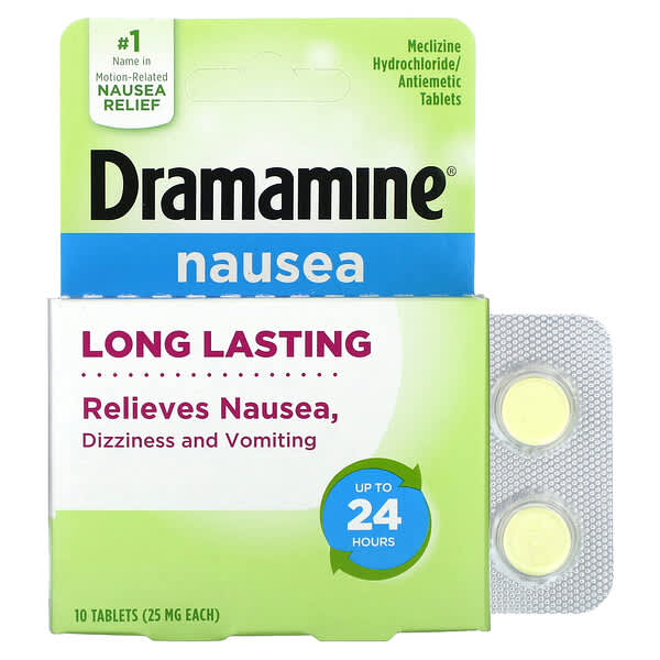 Dramamine, คลื่นไส้ยาวนาน ขนาด 25 มก. บรรจุ 10 เม็ด