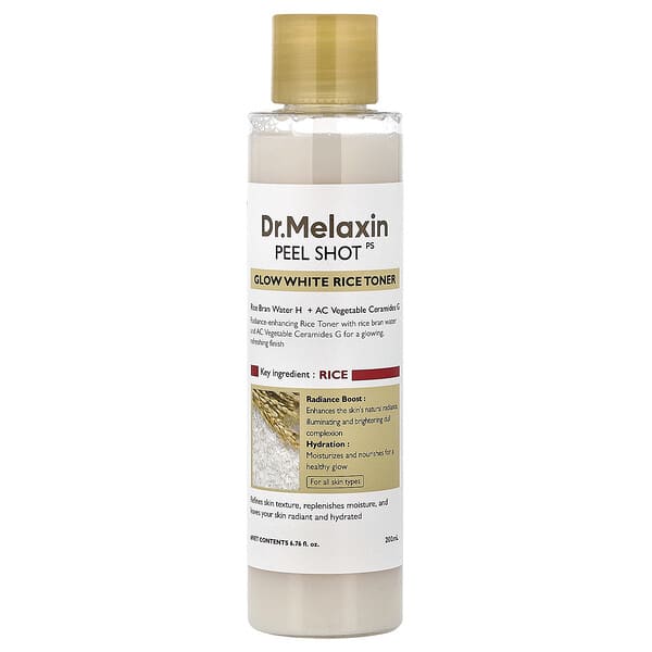 Dr.Melaxin, Peel Shot Glow 백미 토너, 모든 피부 타입용, 200ml(6.76fl oz)