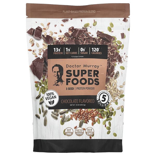 Dr. Murray's, SuperFood，3 種子蛋白質粉，南瓜籽 + 亞麻籽 + 葵花籽，巧克力味，16 盎司（453.5 克）