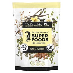 Dr. Murray's, Superalimentos, Proteína vegana de 3 semillas (calabaza, lino, girasol) en polvo, Vainilla, 453,5 g (16 oz)