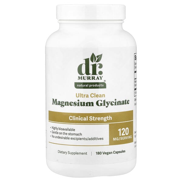Dr. Murray's, Glicinato de magnesio, 120 mg, 180 cápsulas veganas