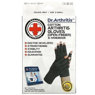 Doctor Arthritis, Хлопковые перчатки и руководство по лечению артрита с открытыми пальцами, размер X-Small, серые, 1 пара
