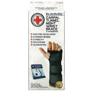 Doctor Arthritis, Carpal Tunnel Night Wrist Brace & Handbook, Right, Black, 1 Brace
